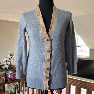 Tory Burch Gray and Tan Cardigan